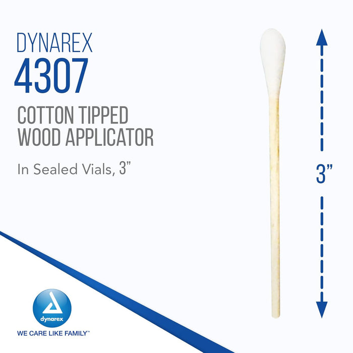 Dynarex Cotton Tipped Wood Applicators - Sterile 6" Length, 100 per Vial / 50 Vials