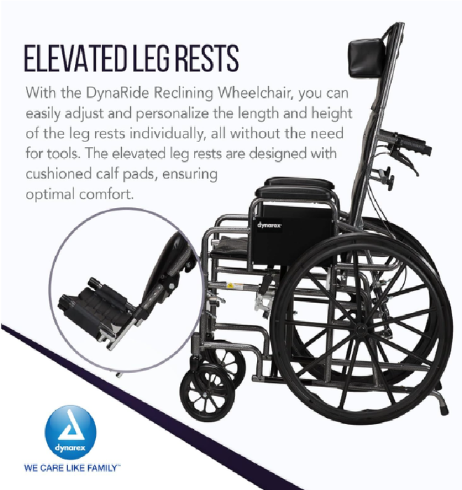 Dynarex DynaRide Reclining Wheelchair with Detachable Desk Armrests, Silver Vein Finish