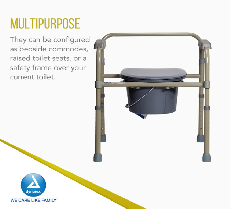 Dynarex Folding Bedside Commode - Bulk Packed, Steel, 4bx/case (4 Count)