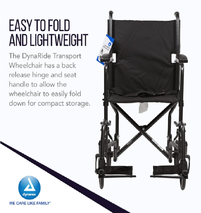 Dynarex DynaRide Transport Wheelchair - Steel Frame with Fixed Full Armrests, Silver Vein Finish, 250 lb Capacity