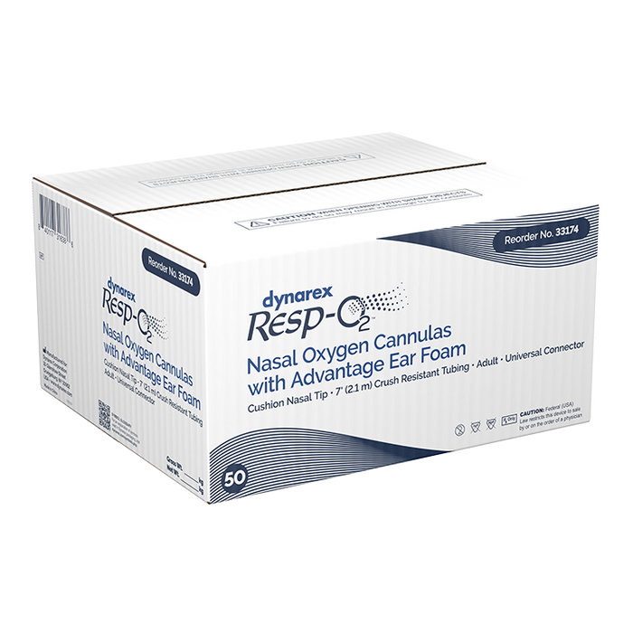 Dynarex Resp-O2 Nasal Oxygen Cannula, Cushion Tip w/Advantage Ear Foam (50 Count)