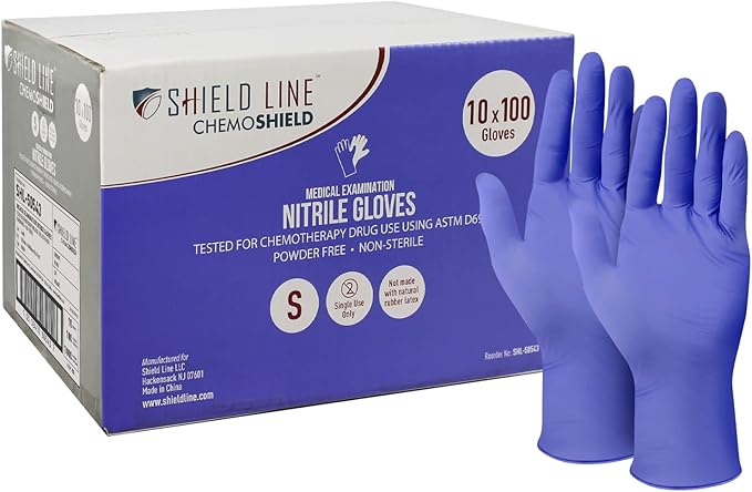 MedPride Shield Line Medical Exam Nitrile Gloves 4 Mil Thick ChemoShield Non-Sterile Powder Free - 100 Gloves / Case of 10