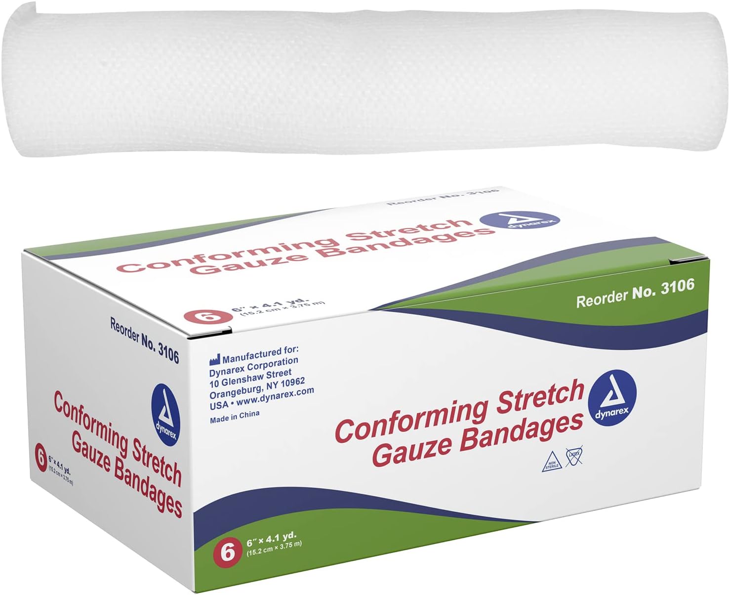 Dynarex Stretch Gauze Bandage Roll, 6"- 6ea/bx, 8bxs/cs (48 Count)