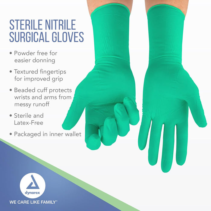 Dynarex Sterile Nitrile Surgical Gloves, Powder-Free - 50ea/bx, 4bxs/cs (200 Count)