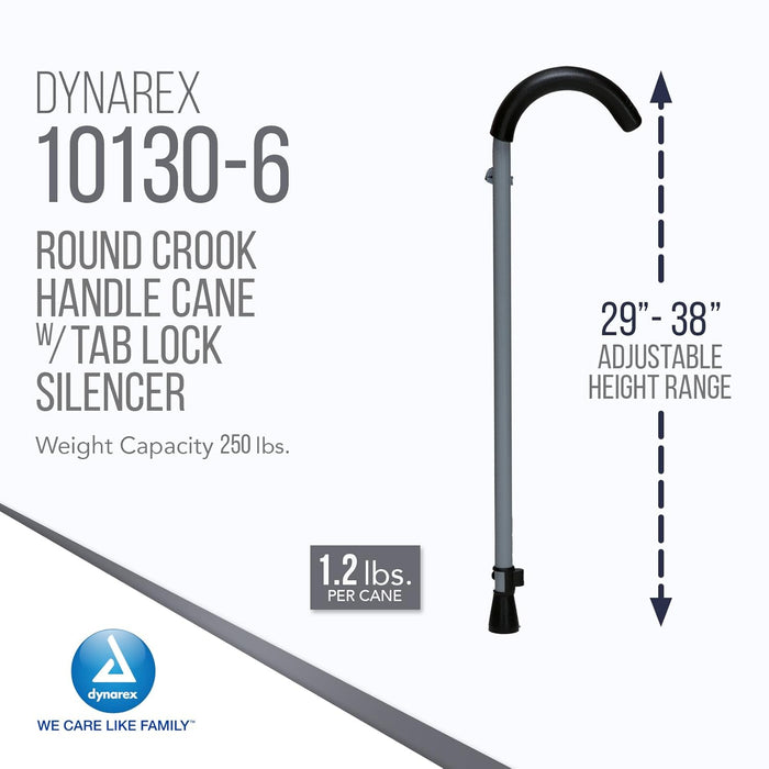Dynarex Round Crook Handle Cane w/ Tab Lock Silencer, 6bx/case (6 Count)