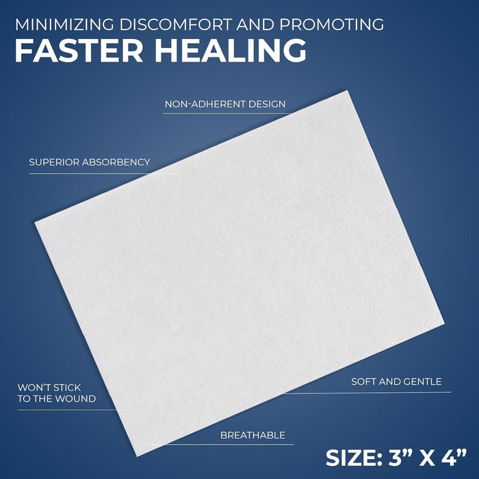 MedPride Sterile Non-Adherent Pads 3"x 8"| Non-Adhesive Wound Dressing | Highly Absorbent & Non-Stick 50/box, Case of 12 (600 Count)