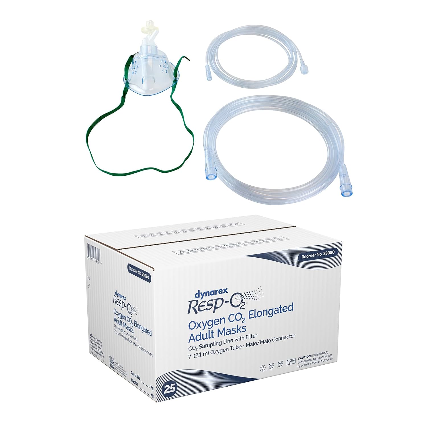 Dynarex EtCO2 Elongated Mask w/ CO2 sampling line w/ 7', 2.1 m - (25 Count)