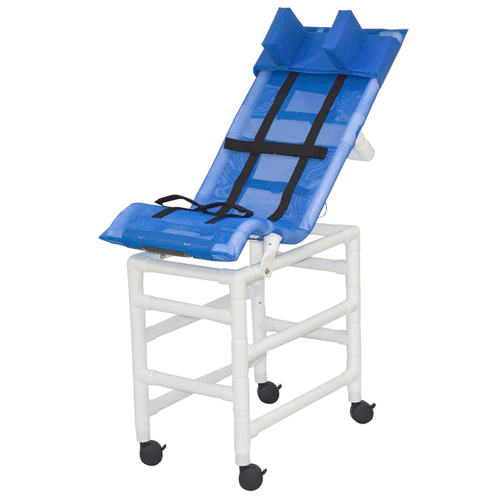 MJM International 191-LC-B-HB Reclining Bath Chair Large with Double Base and Head Bolster, 180 oz Capacity, 56" Height x 45" Length x 19.75" Width, Royal Blue