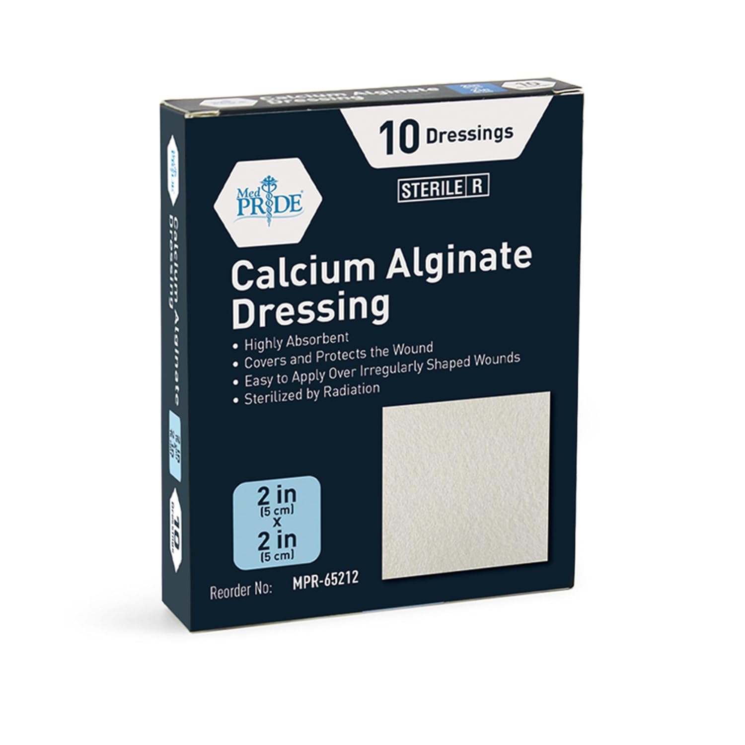 MedPride Calcium Alginate Dressing 2"x2” Wound Dressing Pads, 10/Box, Case of 20 (200 Count)