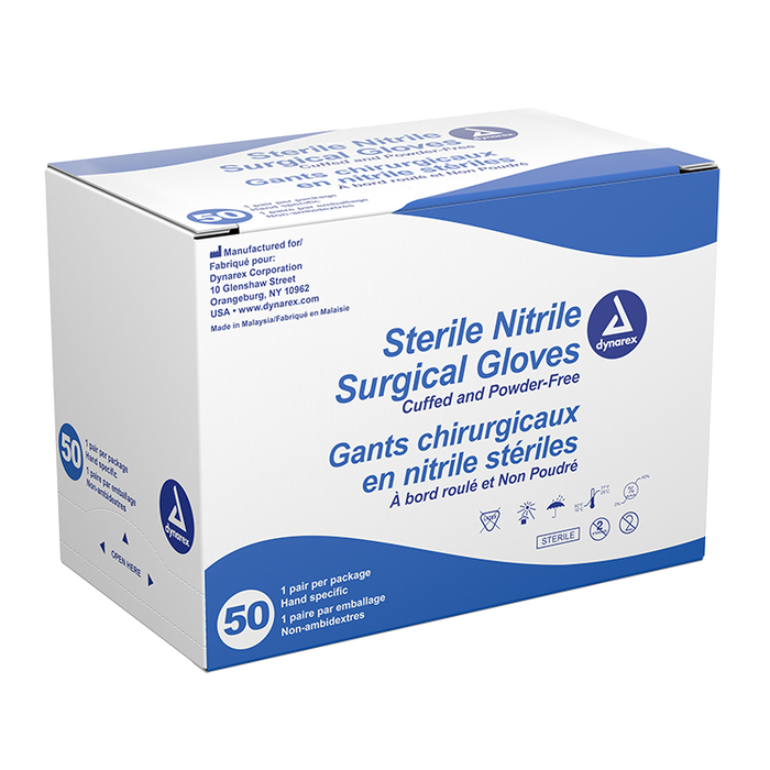 Dynarex Sterile Nitrile Surgical Gloves, Powder-Free - 50ea/bx, 4bxs/cs (200 Count)