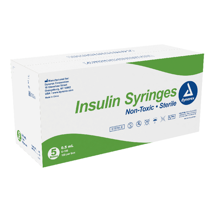 Dynarex Insulin Syringe - Non-Toxic, Individual Wrapped (500 Count)