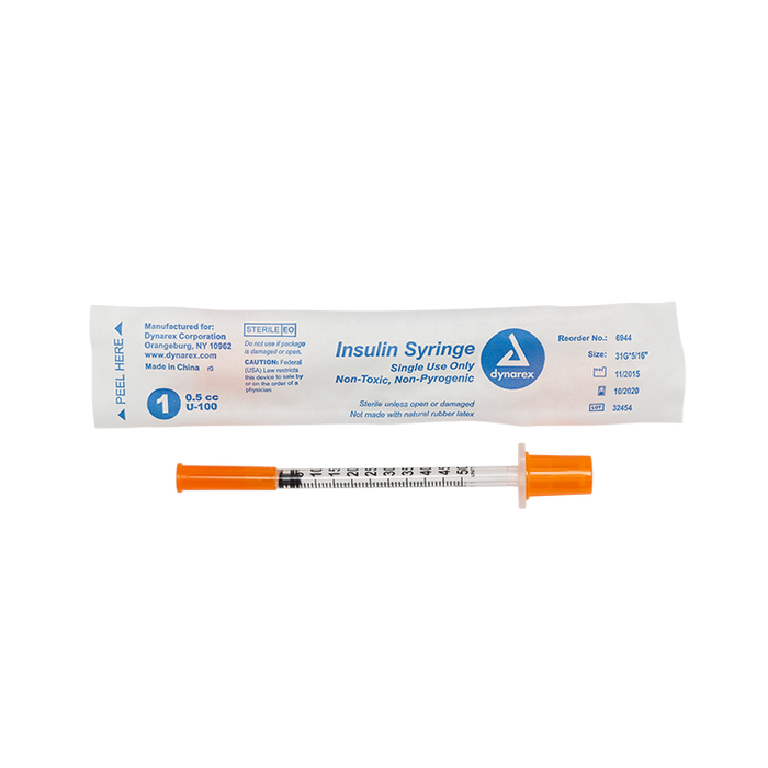 Dynarex Insulin Syringe - Non-Toxic, Individual Wrapped (500 Count)
