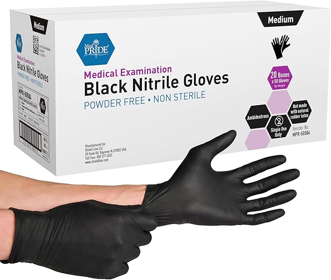 MedPride Black Nitrile Exam Gloves Powder Free Non Sterile Mil