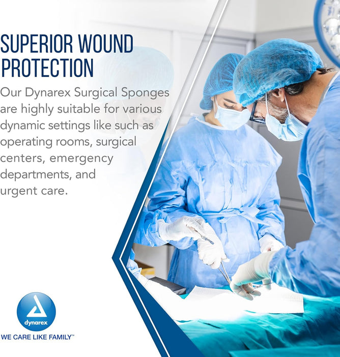 Dynarex Surgical Gauze Sponge, 4" x 4" 8 Ply, 200ea/bx, 20bxs/cs (4000 Count)