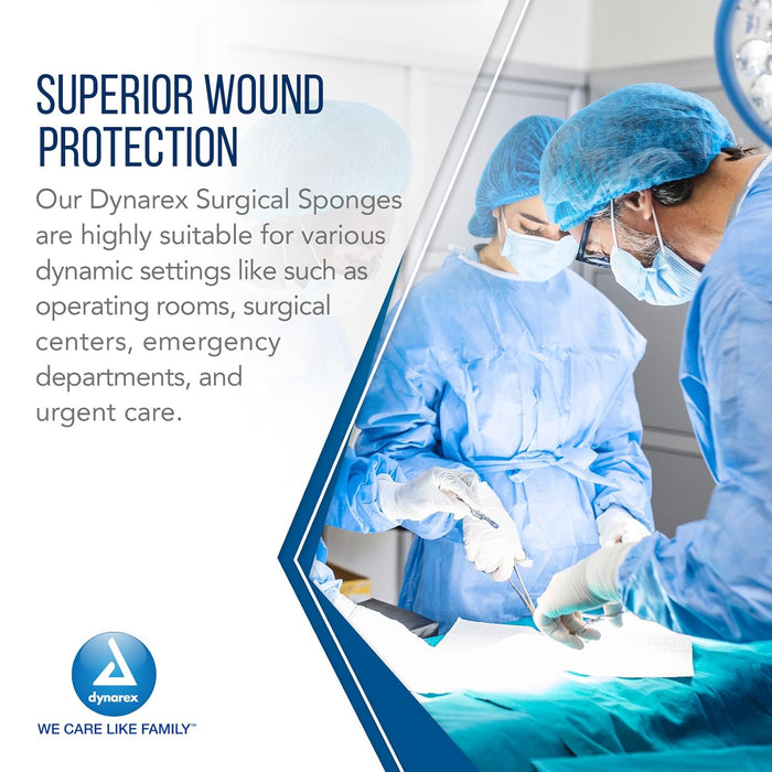 Dynarex Surgical Gauze Sponge - Sterile 2's, 8" x 4" 12 Ply, 25ea/bx, 20bxs/cs (500 Count)