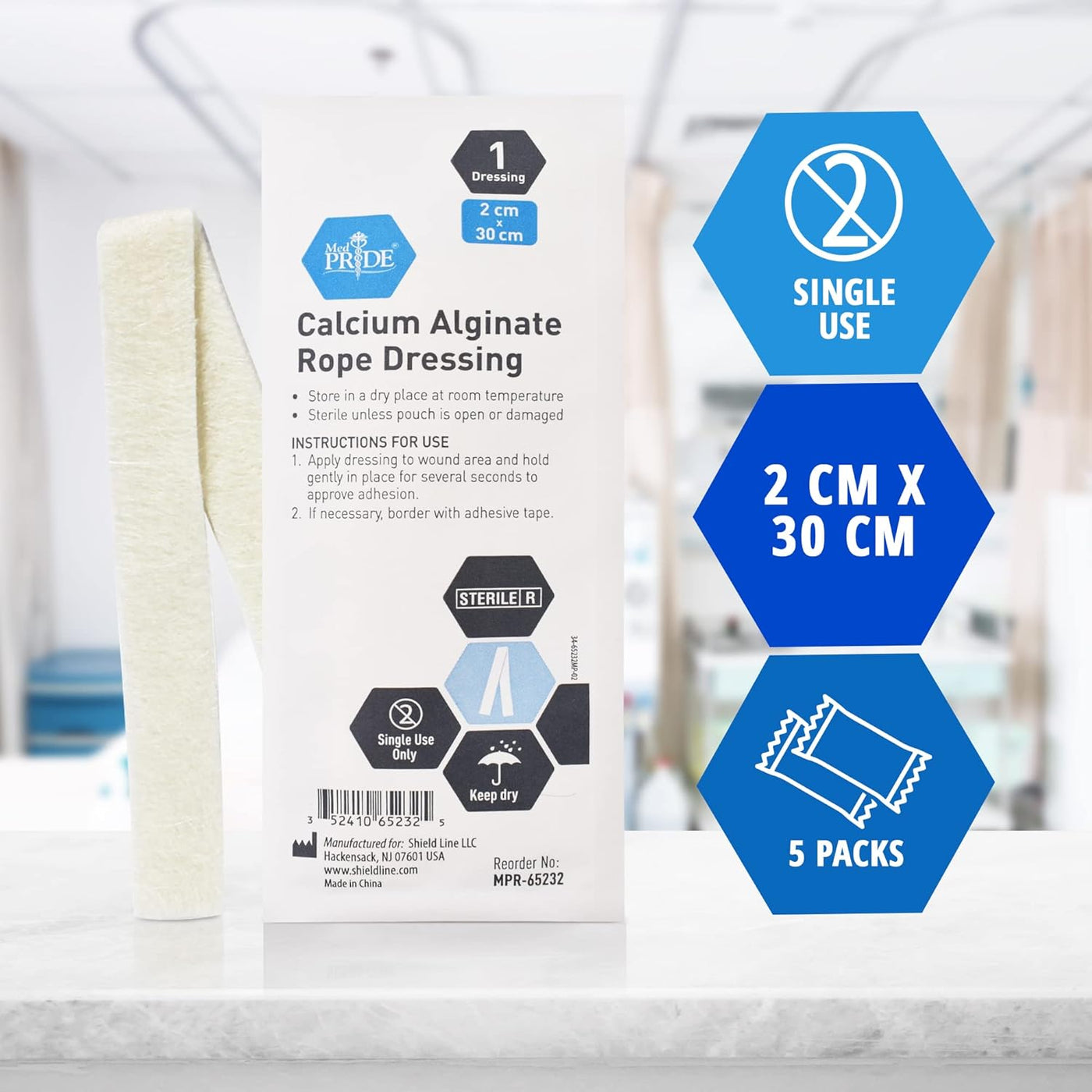 MedPride Calcium Alginate Rope Dressing, Sterile Hydrophilic Wound Dre ...