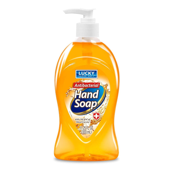Lucky Super Soft Antibacterial Hand Soap, Cleansing Hand Wash Liquid with Pump, Value Pack, 12 bottles, 11.25 fl.oz.