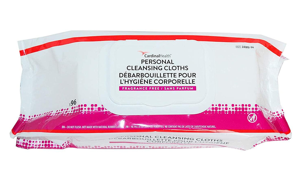 Cardinal Health Personal Cleansing Wipes, Unscented — Case of 576 (6 Packs of 96)