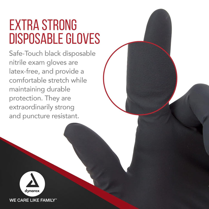 Dynarex Safe-Touch Black Nitrile Exam Gloves, Powder-Free, 100/bx, 10bxs/cs (1000 Count)