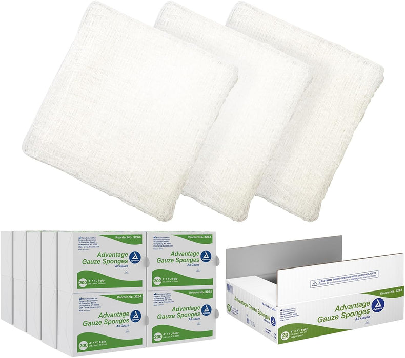 Dynarex Advantage Surgical Sponges, 4" x 4" 8 Ply  200ea/bx, 20bxs/cs (4000 Count)