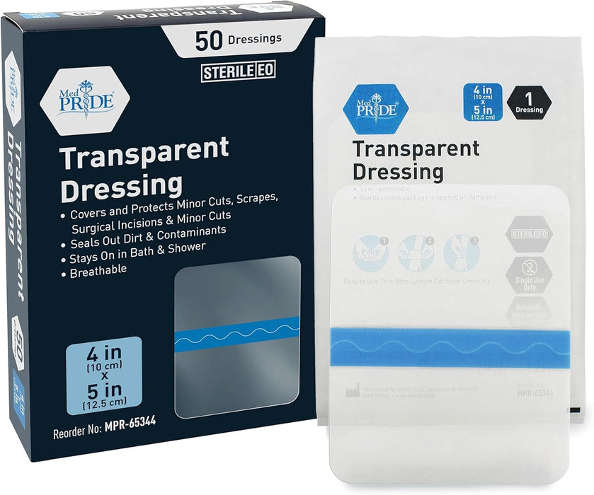 MedPride Transparent Film,  4’’x5’’ Wound Dressing, 50/Pack, Case of 4 (200 Count)