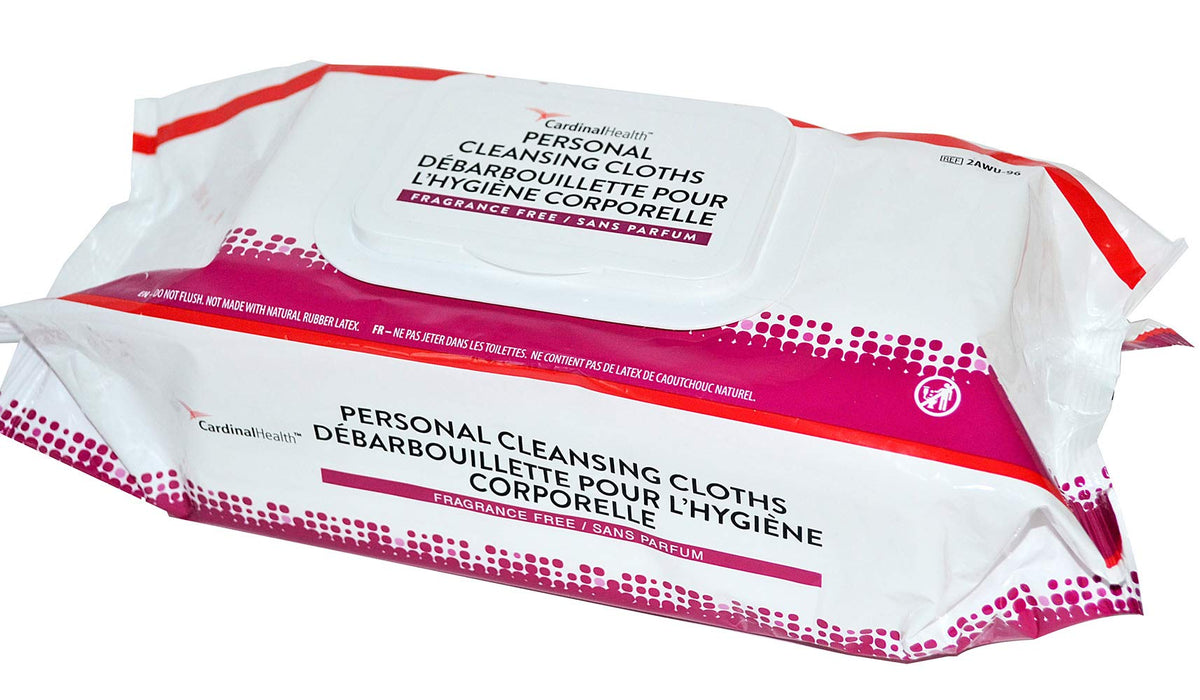 Cardinal Health Personal Cleansing Wipes, Unscented — Case of 576 (6 Packs of 96)