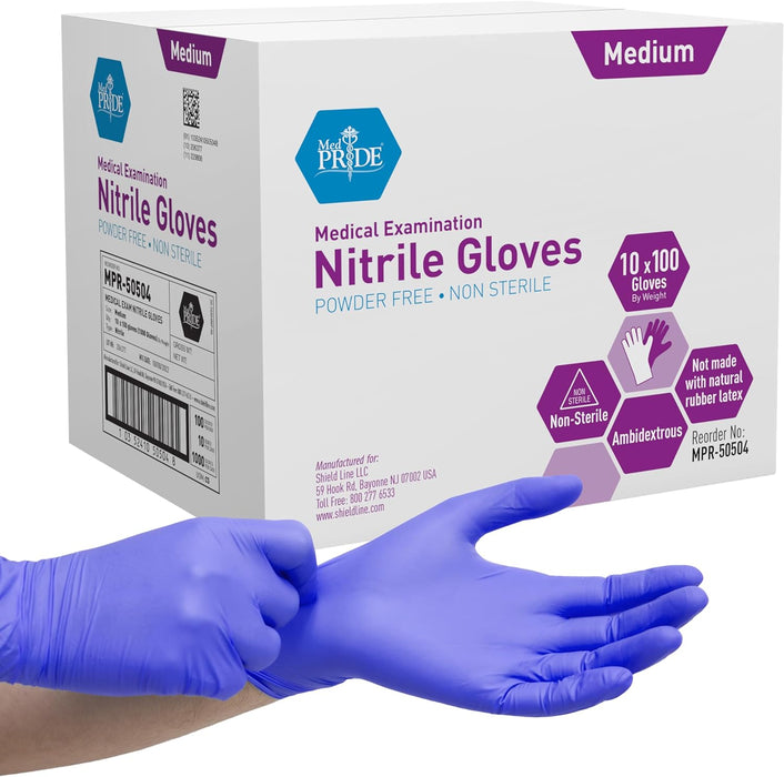 MedPride Nitrile Exam Gloves 4 Mil Thick (Non-Latex) Non-Sterile Powder Free - 100 Gloves / Case of 10