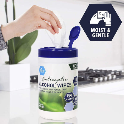 Antiseptic Alcohol Wipes - 75% Alcohol - 100/canister - 12 canisters/cs.