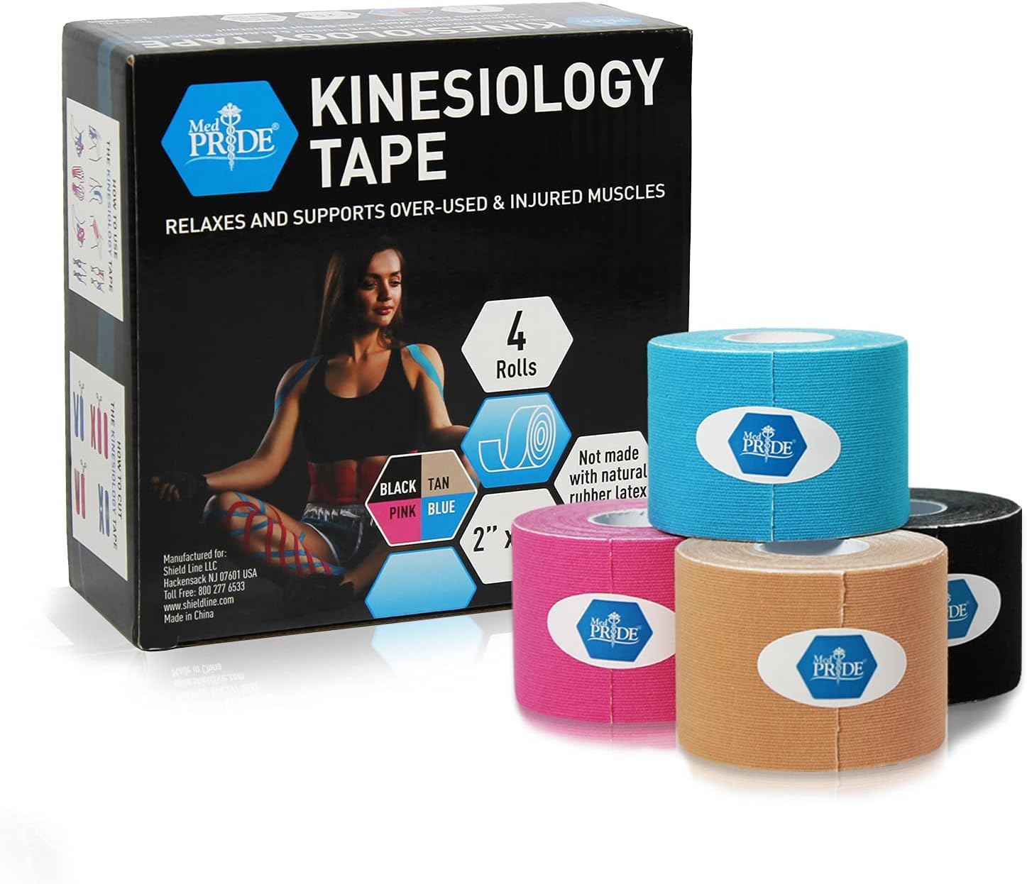 MedPride Kinesiology Tape - Mixed Colors - 2" x 5m - 4 Rolls/Box, Case of 30 (120 Count)