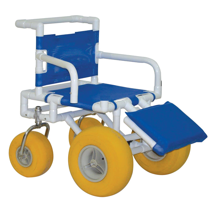 MJM International All Terrain Beach Wheelchair Heavy Duty Wheels Non-Corrosive Plastic Bearings, 2 Swivel And 2 Rigid Wheels, Padded Cushion Seat, User-Friendly Elevating Leg Rest