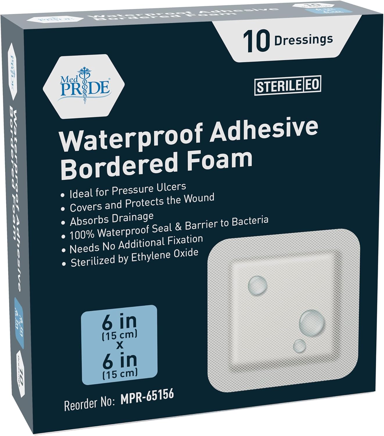 Medpride 6" x 6" Waterproof Adhesive Border Foam Wound Dressing, 10/Pack, Case of 20 (200 Count)