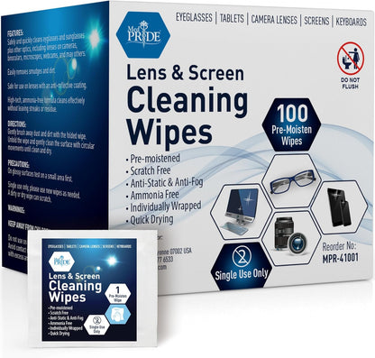 Lens Cleaning Wipes - 6" x 5"- 50/100/cs.