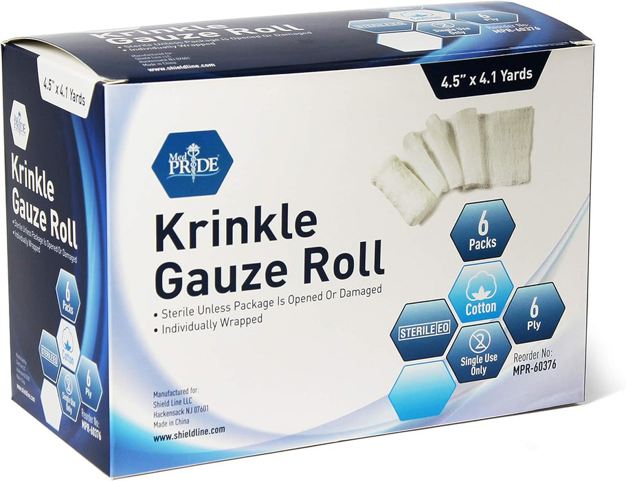 MedPride Krinkle Gauze Roll - Sterile - 6 rolls/box, Case of 24 (144 Count)