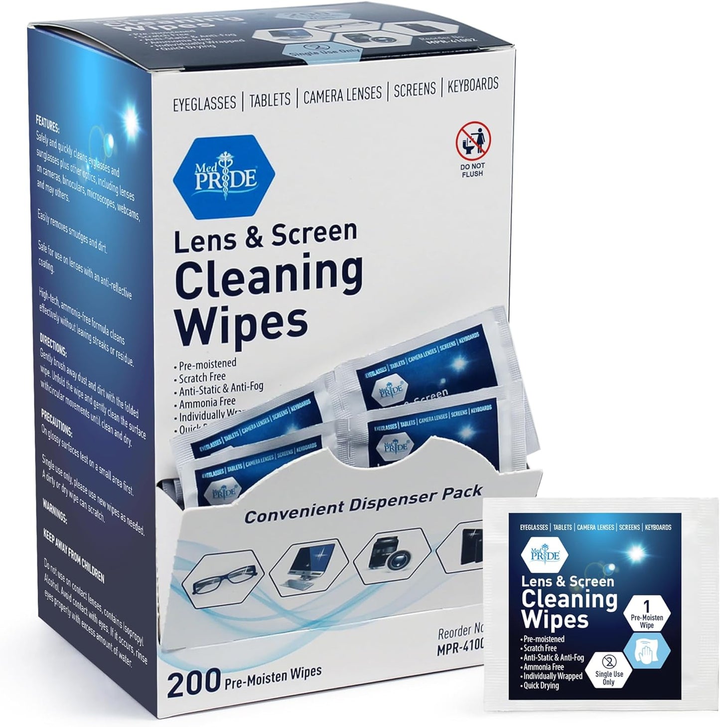 Lens Cleaning Wipes - 6" x 5"- 20/200/cs.