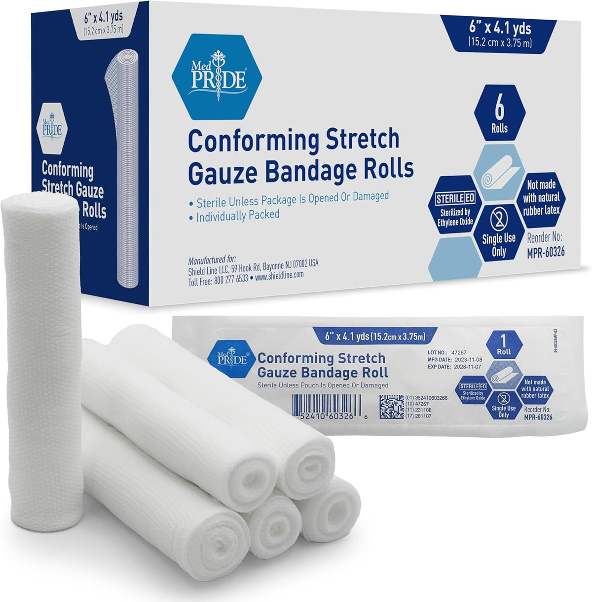 MedPride Conforming Stretch Gauze Bandage Roll - Sterile - 6