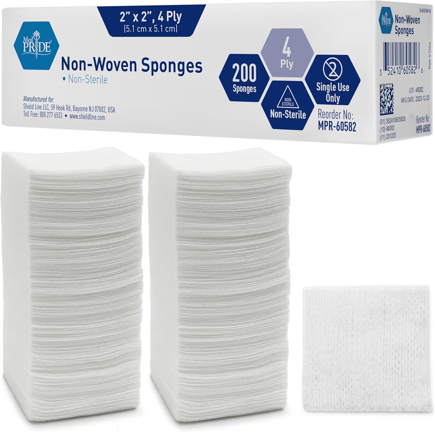 MedPride Non-Woven Surgical Sponges, First Aid Wound Care Dressing Sponge Non-Sterile - 2"x2" - 4 Ply, 200/Box, Case of 20 (4000 Count)
