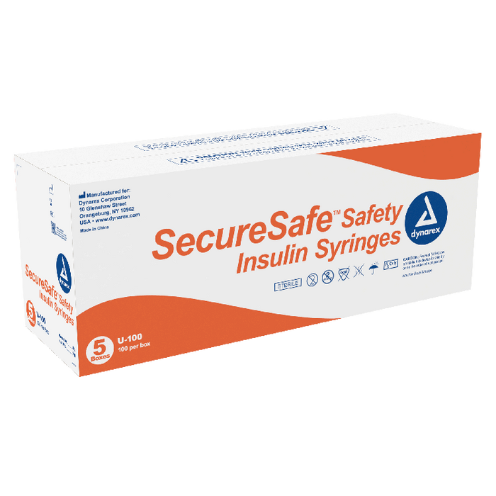 Dynarex SecureSafe Safety Insulin Syringe - New Mechanism (500 Count)