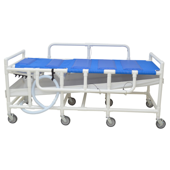 MJM International 910-B Bariatric shower gurney with three position elevating headrest, close cell water proof foam pad, drain pan & drain hose, 600 lbs weight capacity