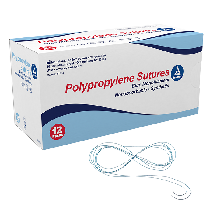 Dynarex Polypropylene Sutures-Non Absorbable - Synthetic (12 Count)