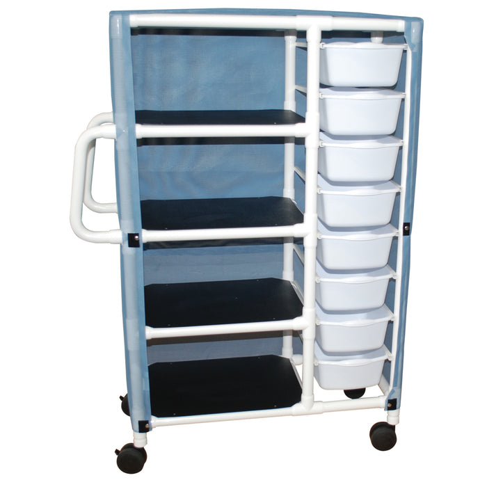 MJM International Specialty Cart 5.5 X 12.25 X 16 Inch Bin Size, 21.5 X 47 X 65 Inch White 20 X 25 Inch CART, SPECIALTY 4SHELVES 8PULL-OUT TUBS WHT