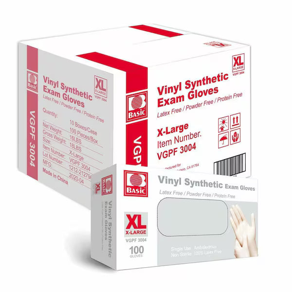Basic Medical Disposable Vinyl Gloves Powder Free, Latex Free Clear 1000 count