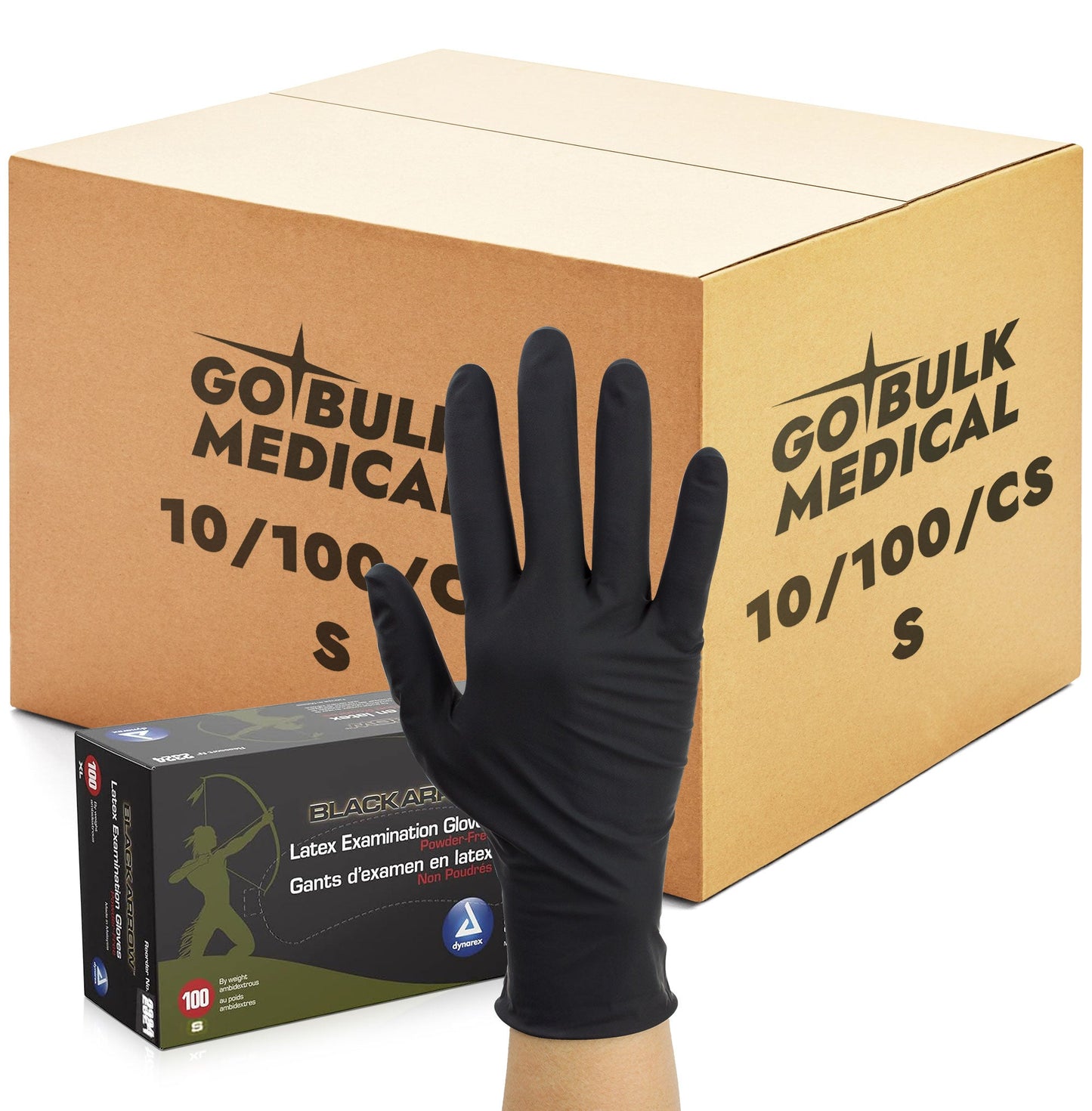 Dynarex Black Arrow Latex Exam Gloves 6 Mil Thick, Powder-Free, 100 Gloves / Box of 10