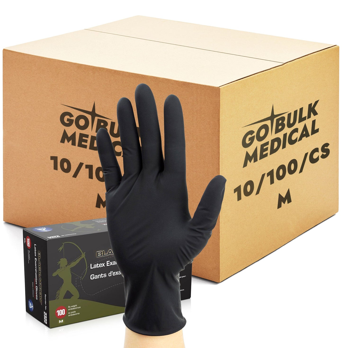 Dynarex Black Arrow Latex Exam Gloves 6 Mil Thick, Powder-Free, 100 Gloves / Box of 10