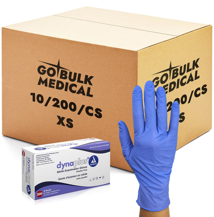 Dynarex DynaPlus Nitrile Exam Gloves 2 Mil Thick, Powder-Free, Box of 10