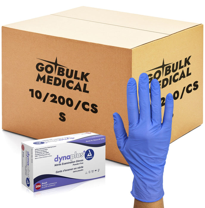 Dynarex DynaPlus Nitrile Exam Gloves 2 Mil Thick, Powder-Free, Box of 10