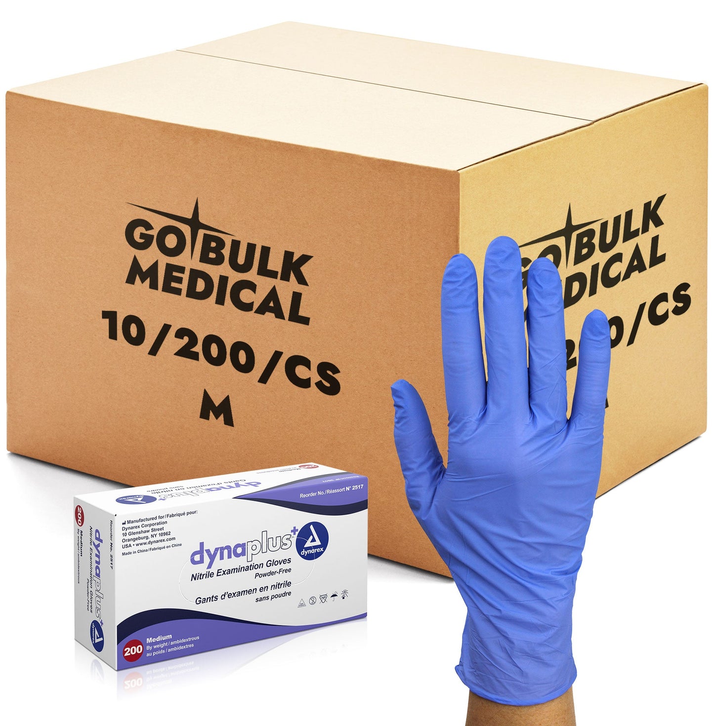 Dynarex DynaPlus Nitrile Exam Gloves 2 Mil Thick, Powder-Free, Box of 10