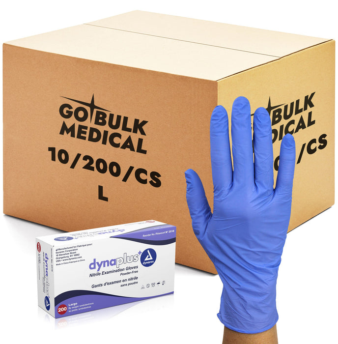 Dynarex DynaPlus Nitrile Exam Gloves 2 Mil Thick, Powder-Free, Box of 10