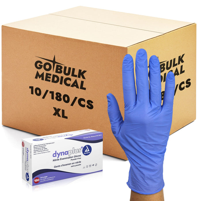 Dynarex DynaPlus Nitrile Exam Gloves 2 Mil Thick, Powder-Free, Box of 10