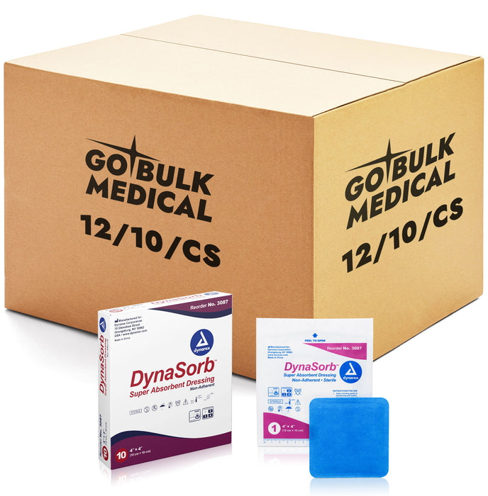 Dynarex DynaSorb - Super Absorbent Dressing, Non-Adhering, 4" x 4", 12/10/cs