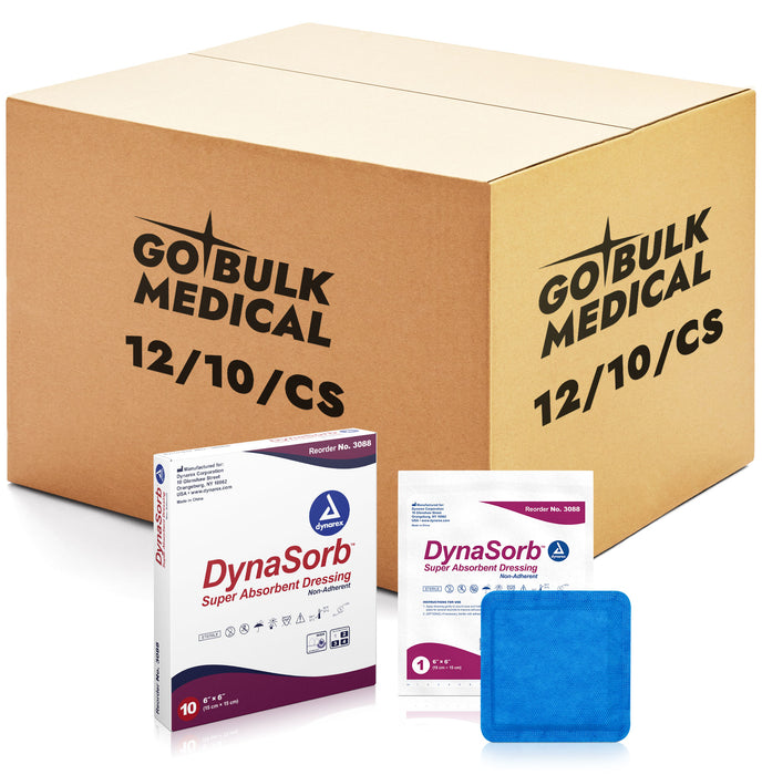 Dynarex DynaSorb - Super Absorbent Dressing, Non-Adhering, 6" x 6", 12/10/cs